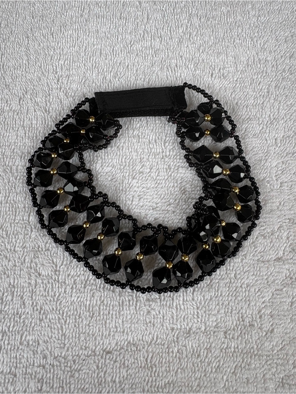 Vintage Black Beaded Choker Necklace with Gold Accents - Picture 4 of 8